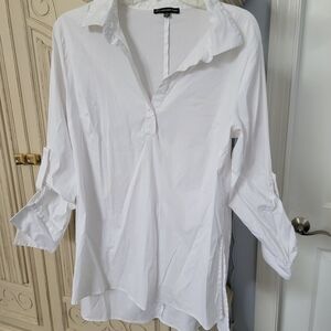 White Button-Front Cotton Popover Shirt